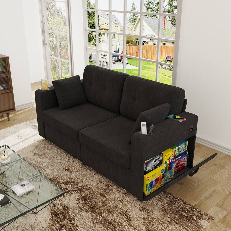 67.76" Chenille 3-Seater Sofa with USB Ports and Storage