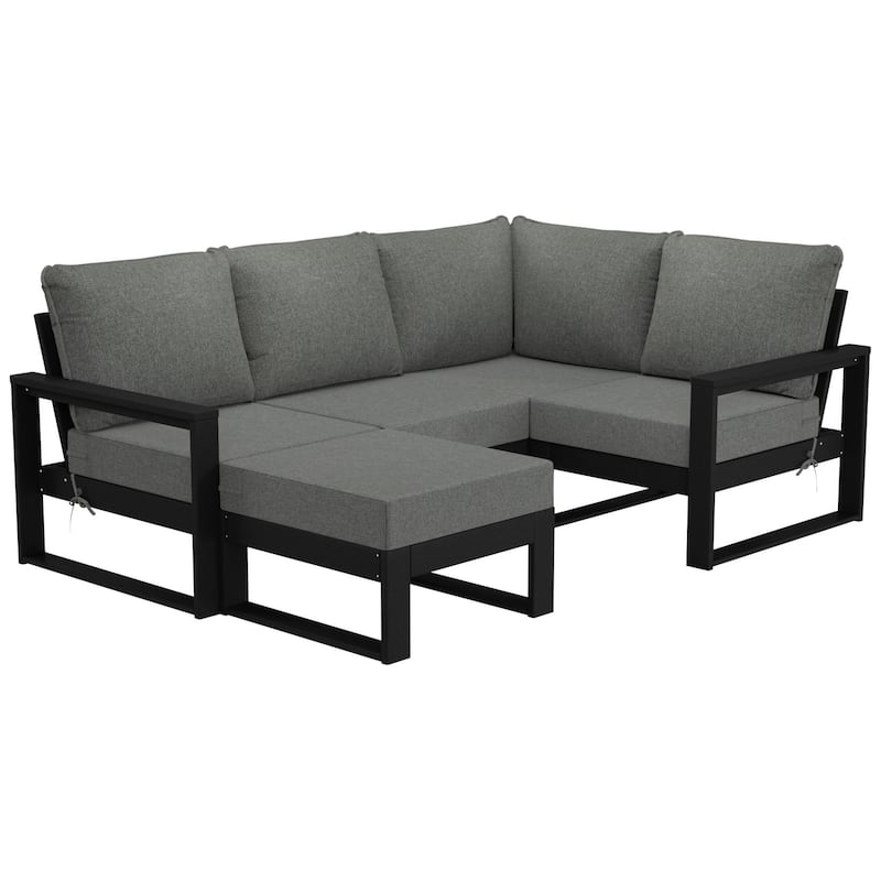 Endless Patio 5-Piece Deep Seating Set with Ottoman with Black Frame - Black/Gray