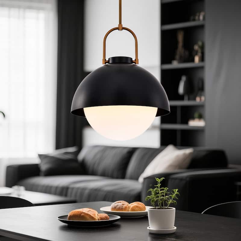 1-Light Matte Black Finish Modern Pendant Light Fixture with Opal Glass Shade for Dining Room or Kitchen Island - Matte Black