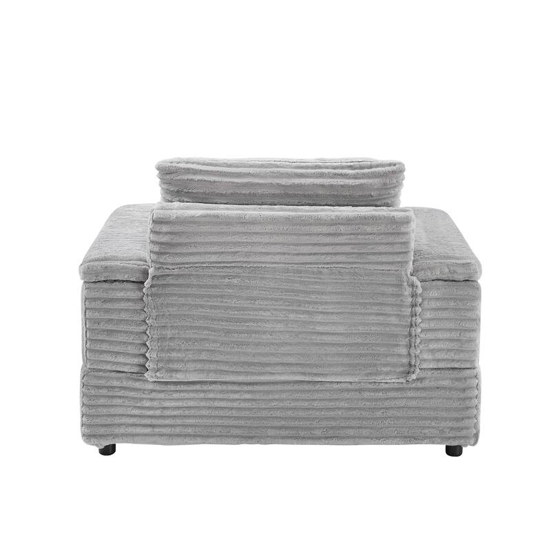 42.52 inch Gray Corduroy Single Sofa with Throw Pillows