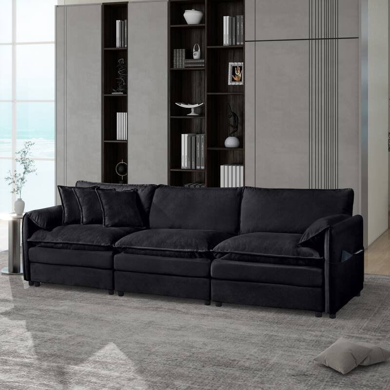 GDFStudio - 3-Seat Modular 109.45" Sectional Sofa with 3 Pillows - Black