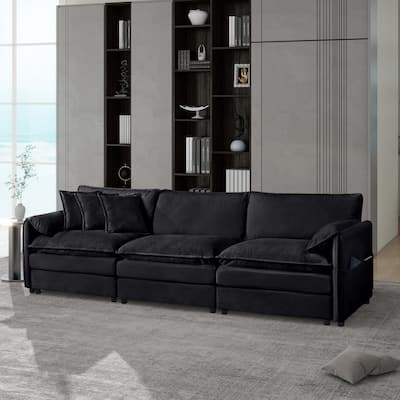 Oversized Deep Seat 3 Seater Modular Sofa, Black Chenille, DIY Combination