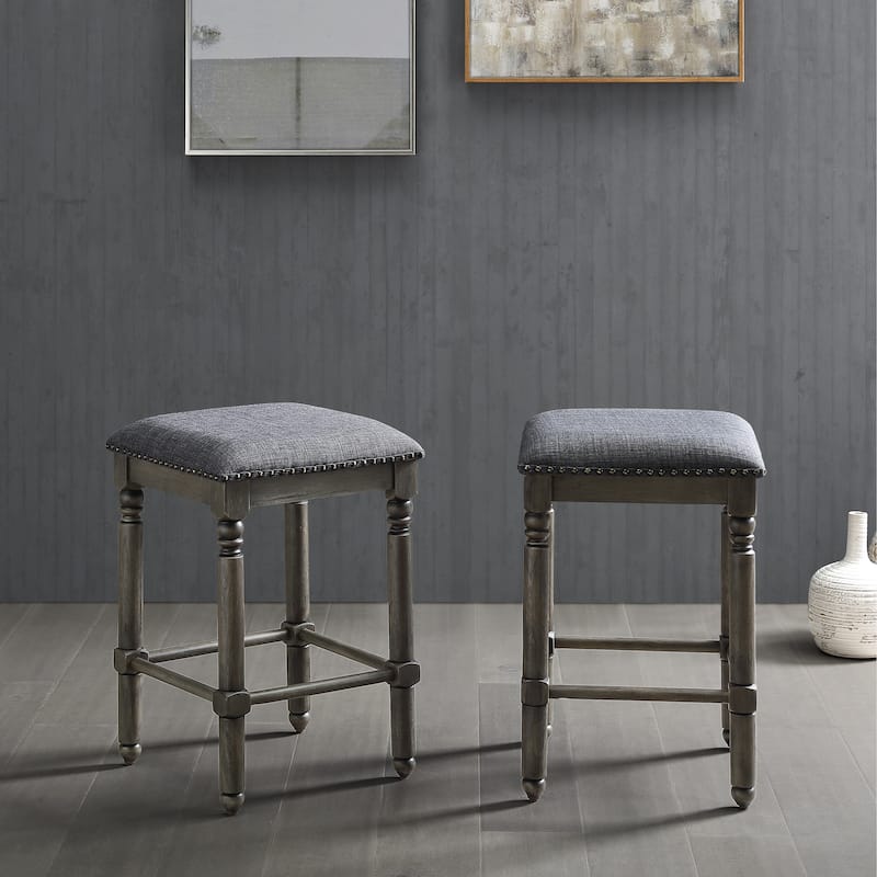 Wood Upholstered Swivel Counter Height Stool (Set of 2)