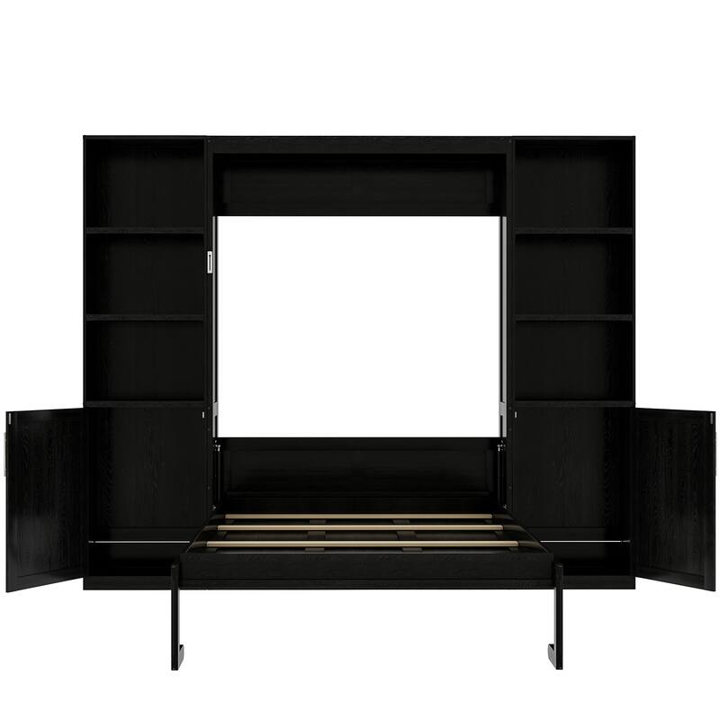 Multi-Functional Queen Size Wooden Murphy Bed with Storage Shelves and Cabinets by Harper&Bright Designs