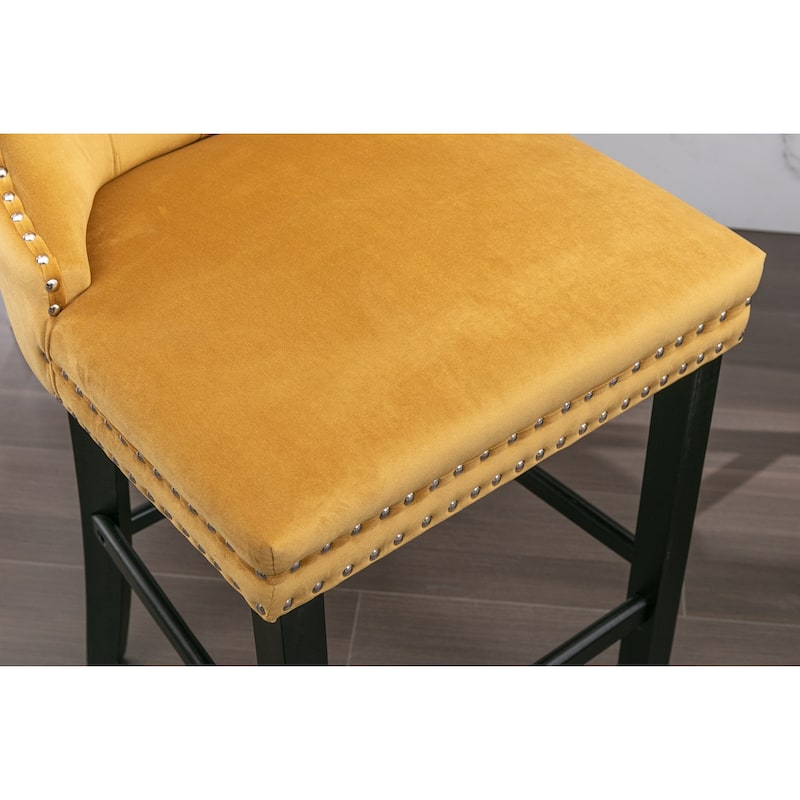 Velvet Bar Chairs Set of 2, Counter Height Bar Stools with Button Decor and Nailhead Trim, Dining Room Chairs with Back