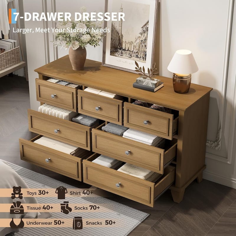 7 Drawer Dresser, Wooden Storage Chest of Drawers for Bedroom, Living Room, Hallway