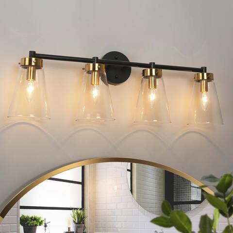 Glint 2/3/4-Light Black Gold Linear Bathroom Vanity Lights with Clear Cone Glass