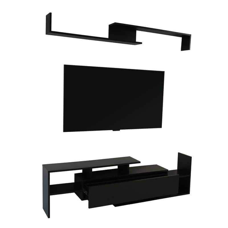 Surrey Multi-functional 60-Inch Modern Wood TV Console with Drawer, Book Case and Open Shelves in Stained Wood Finish