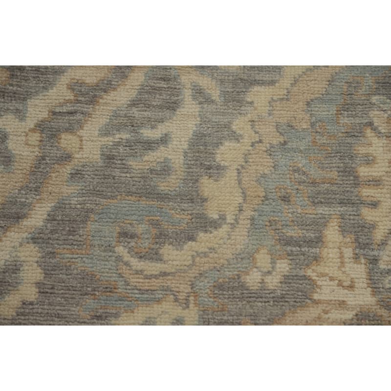 All-Over Gray Floral Oushak Vegetable Dye Large Rug, Floral Geometric Carpet - 13' 10'' X 10' 1''