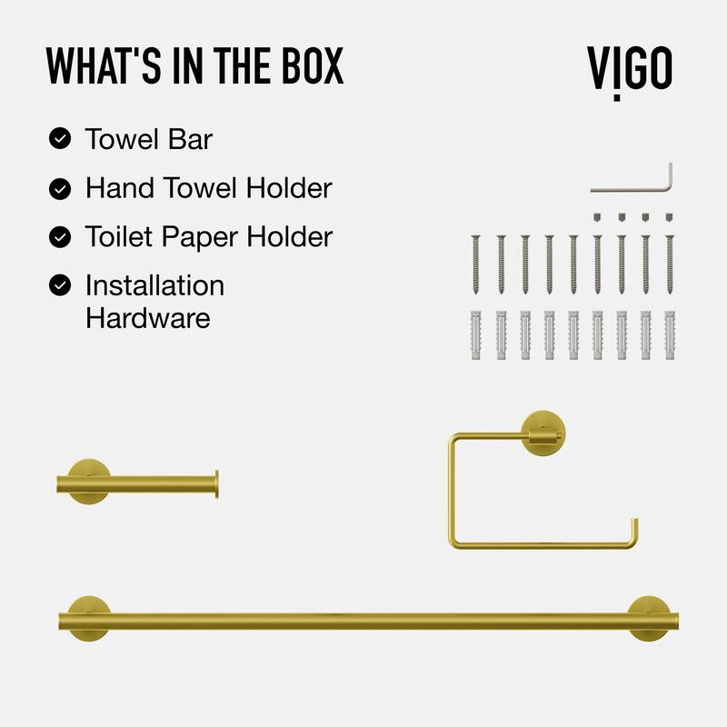 VIGO Elan 3-Piece Bathroom Hardware Accessory Set with 24 in. Towel Bar, Toilet Paper Holder, Hand Towel Holder