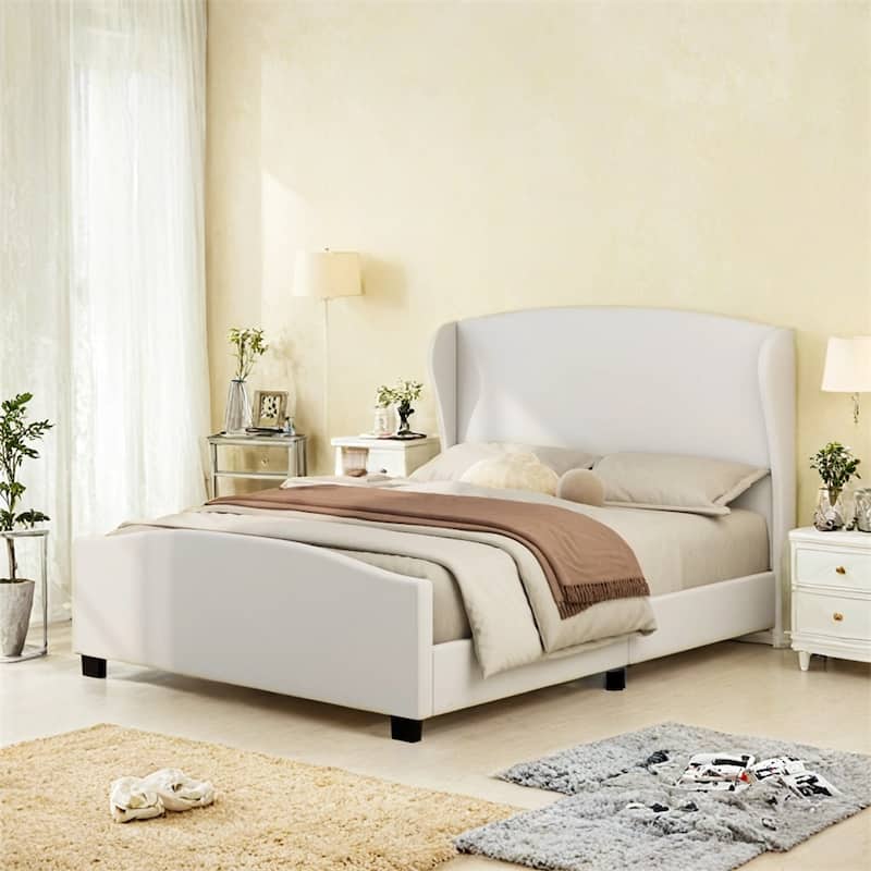 Queen Size 51" High Headboard Wingback Linen Upholstered Bed