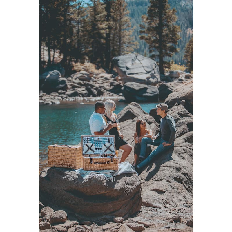 Picnic Time - Belmont Picnic Basket, (Navy Blue & White Stripe)