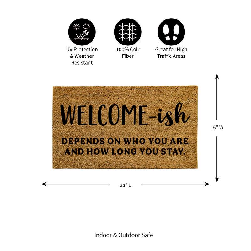 Black and Brown 16 in. x 28 in. Nature Coir Welcome-ish Door Mat