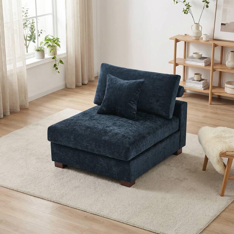 Chenille Upholstered Armless Accent Chair With Plush Cushion