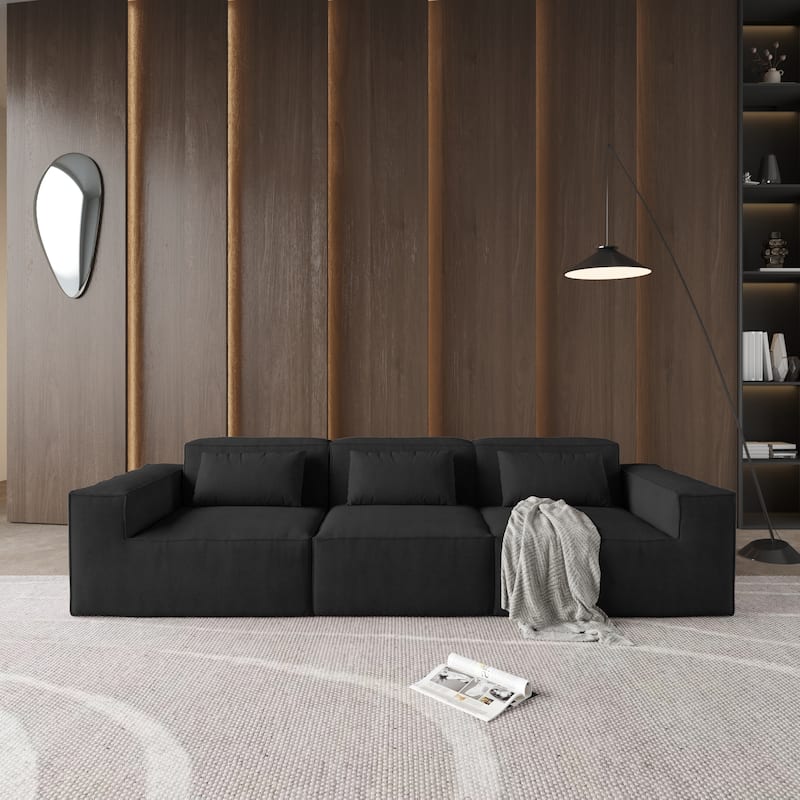 149" Cloud Sectional Couch, Huge Plus 4 Seats Modular Sofa, Modern Comfy Corduroy Couches, Sofas Furniture for Living Room - Black