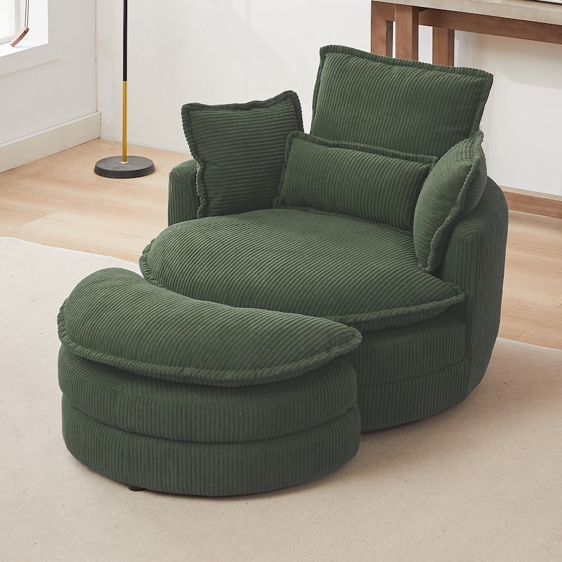 52" Upholstered Swivel Barrel Chair with Moon Storage Ottoman - Green
