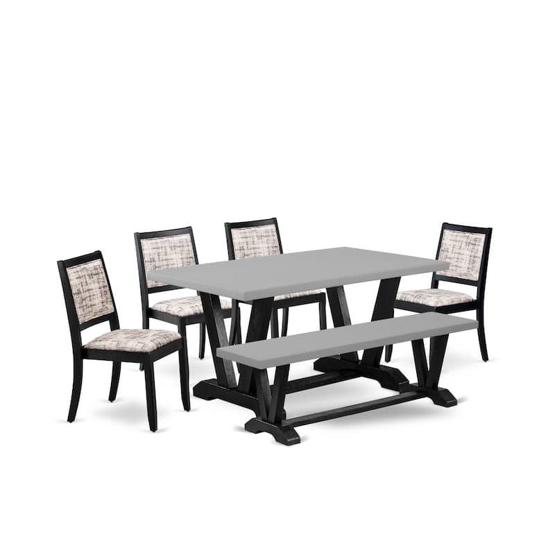 East West Furniture modern dining set - a breakfast table & Stackable Kitchen chairs - Wire-brushed Black(Pieces & Seat Options) - V696X2630-6