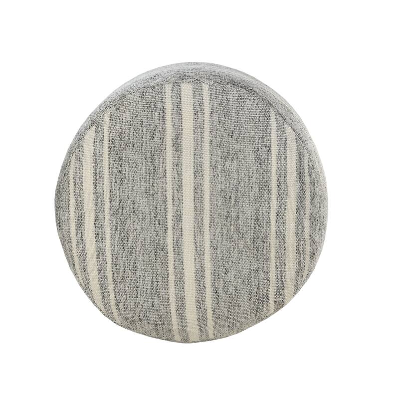 18" Gray and White Triple Striped Round Outdoor Patio Pouf Ottoman
