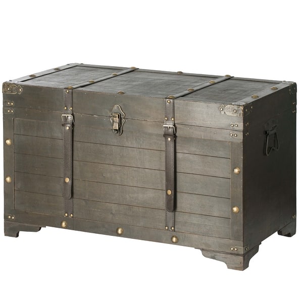 slide 2 of 9, Brown Large Wooden Storage Trunk with Lockable Latch Black