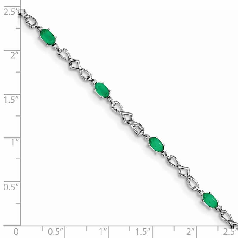 Curata 925 Sterling Silver Polished Open back Fancy Lobster Closure Emerald and Diamond Bracelet