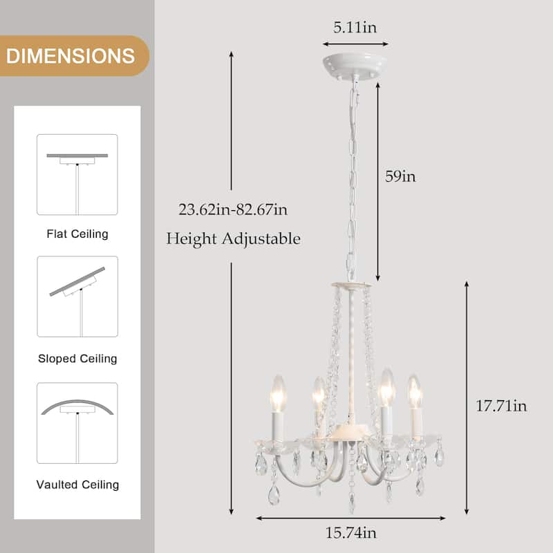 Mini Modern 4-Light Candle Style Crystal Chandelier - 15.74'' W x 17.71'' H - N/A