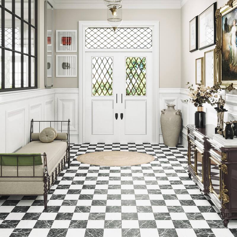 Merola Tile Merzoni Checker Ruzzini 13" x 13" Porcelain Floor and Wall Tile - Case (10 Tiles)