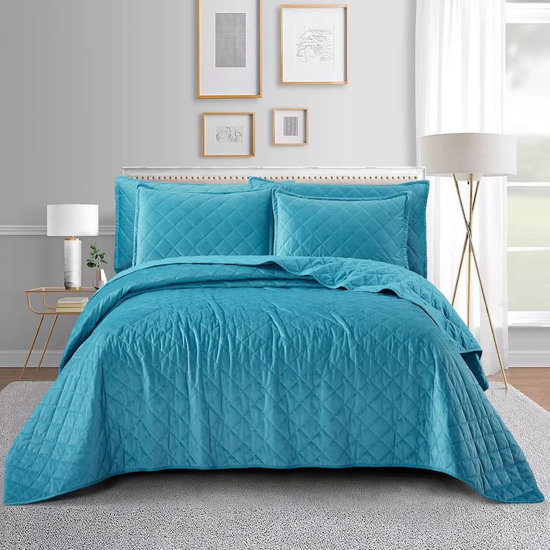 Serenta Velvet Quilts 5 Piece Ultra Soft Floor Touching Bedspread Set