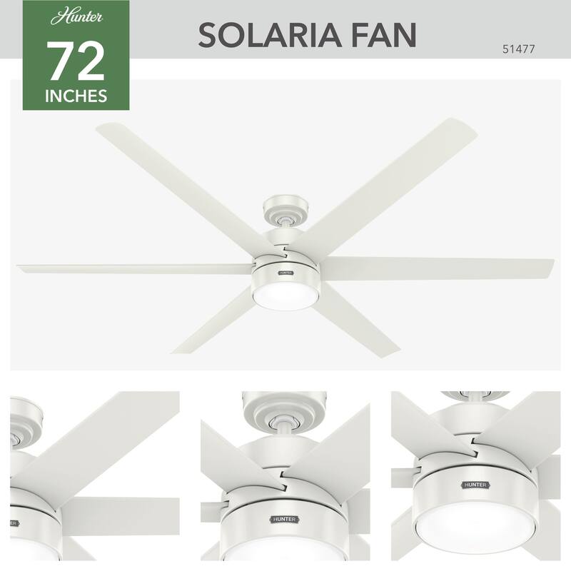 Hunter 72" Solaria Outdoor Damp-Rated Ceiling Fan with LED Light, Wall Control - Industrial, Modern - ENERGY STAR!