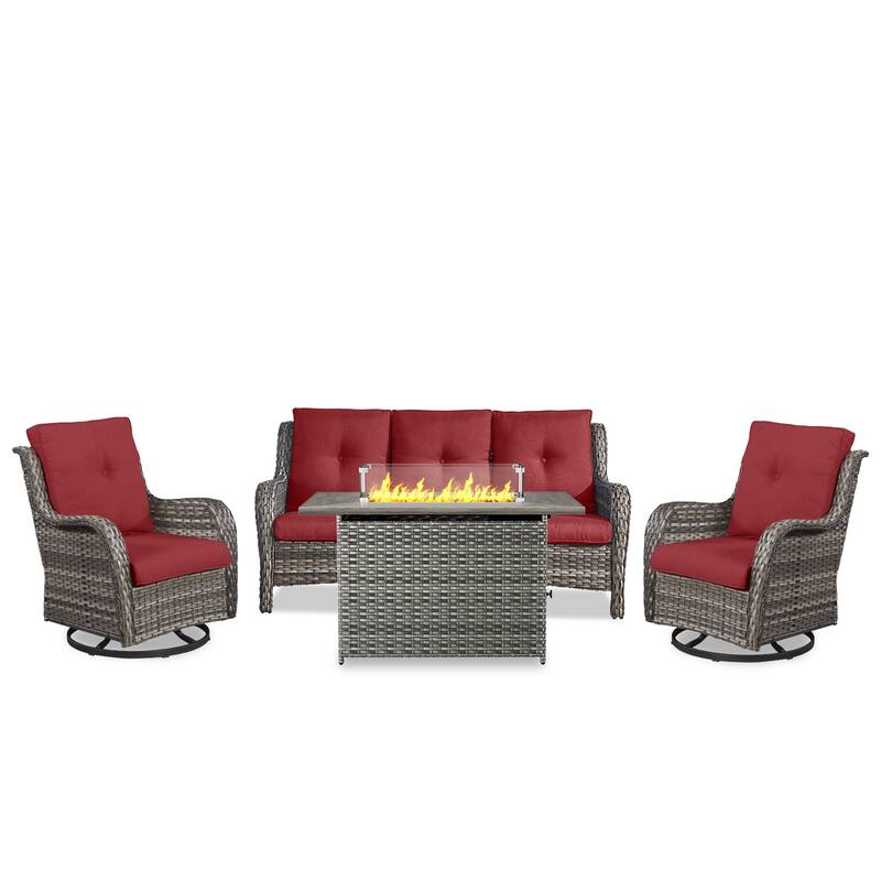 Fire Pit Table with Patio Glider Chairs Sofa Set