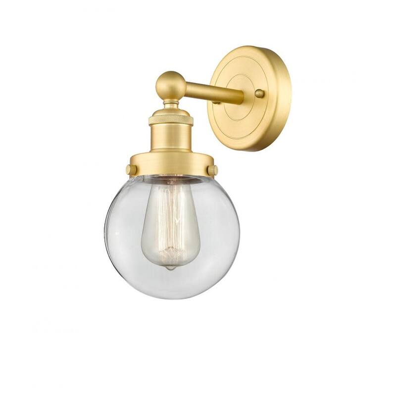 Innovations Lighting 616-1W-10-7 Beacon Sconce Beacon 10" Tall Wall - Satin Gold / Clear