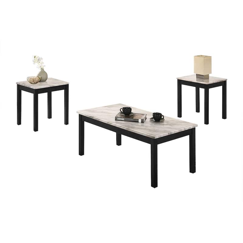 3 Piece Coffee Table with Faux Marble Top - Black and White