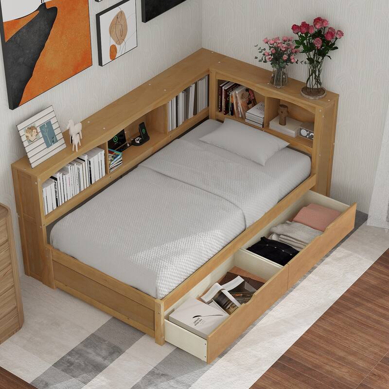 Twin Daybed with Storage Drawers, Cabinets & USB Ports - Wood