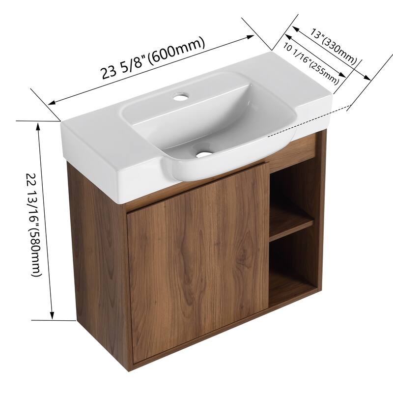 BNK 24"/28" Single Sink Floating Bathroom Vanity with Soft Close Door and Shelf