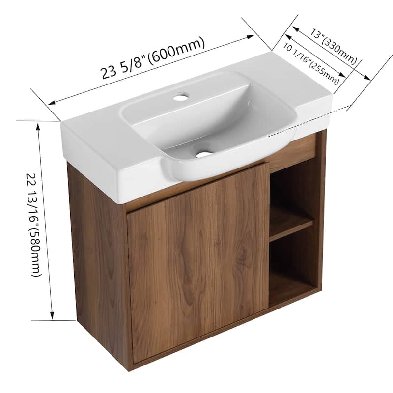 Bathroom Vanity With Sink In 24/28 Inch, Floating Bathroom Vanity With Soft Close Door