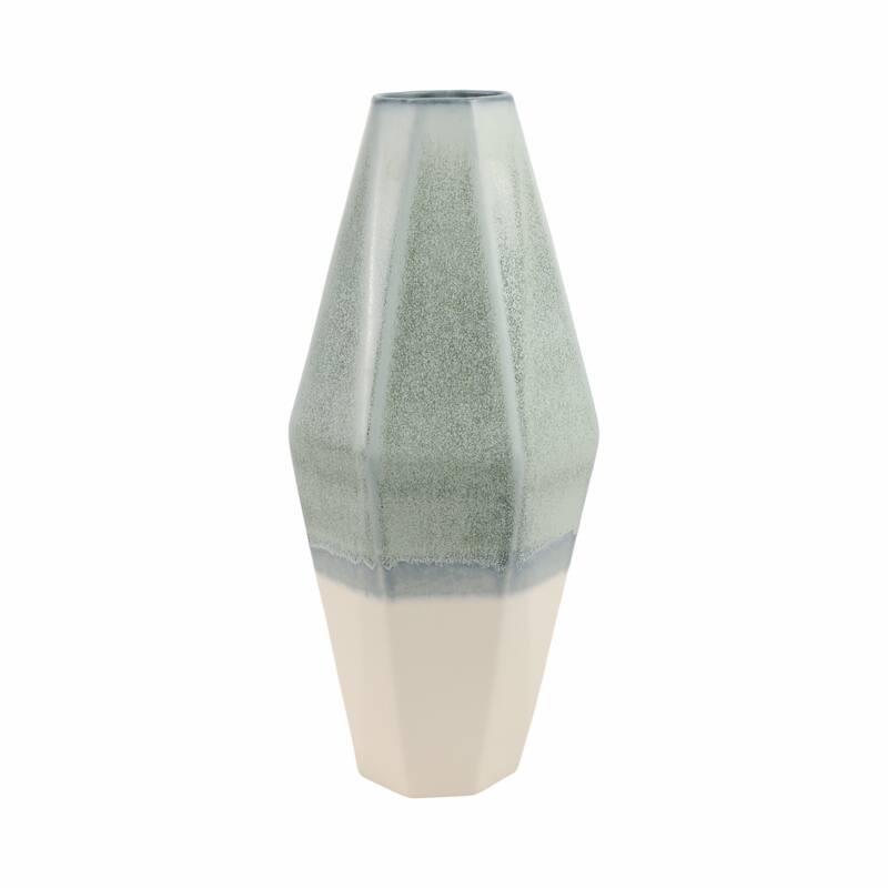 Earthenware Vase Faceted Design Ombre Finish Modern Geometric Style