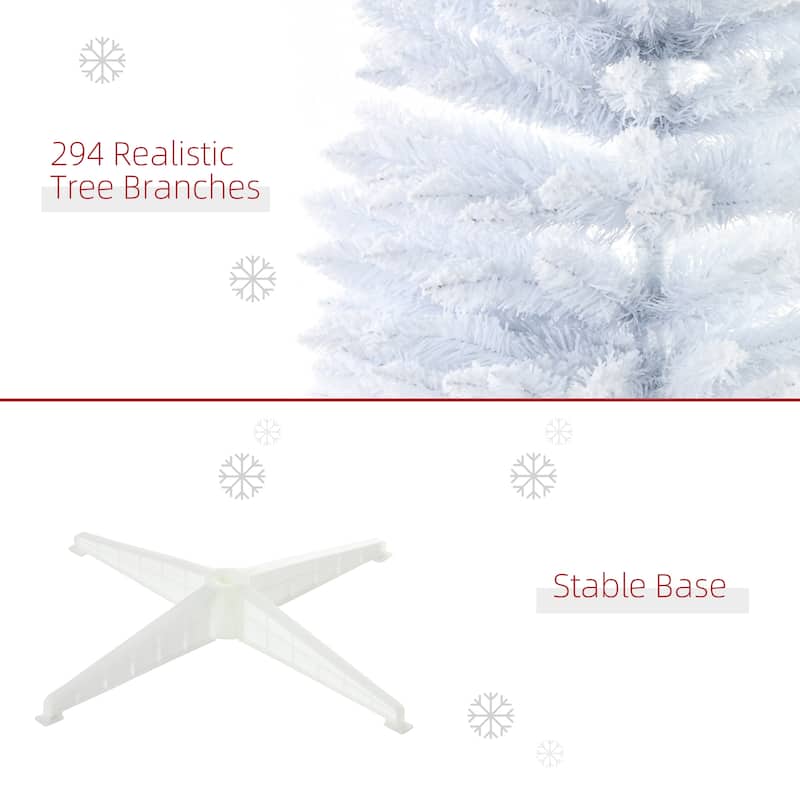 6.5 ft White Artificial Christmas Tree with Snow-Flocked Branches and 294 Tips for Indoor Use - 21.25" Dia x 59" H