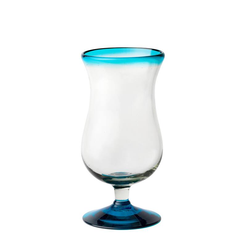 10 Strawberry Street Aqua Rim Handblown Mexican Glassware, Set of 6