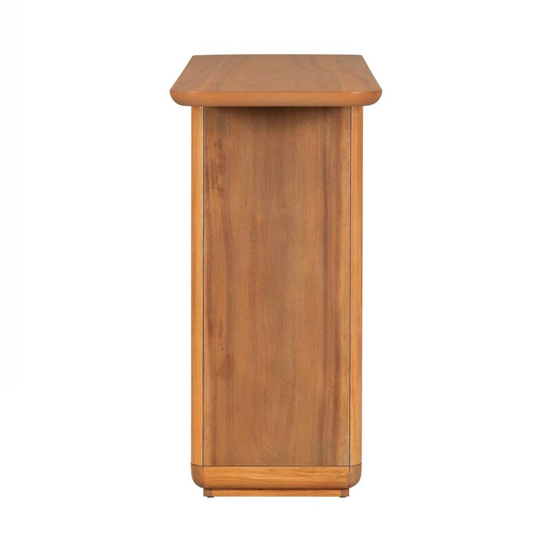 Elegant Minimalist Console Table with Curved Corners,Natural Wood Veneer,U-Base Design for Easy Placement