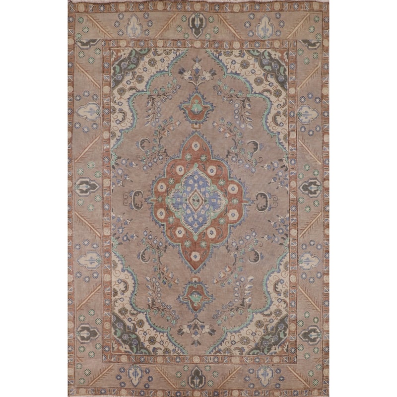 Overdyed Vintage Tabriz Persian Vintage Rug Hand-Knotted Wool Carpet - 6'5"x 9'1"