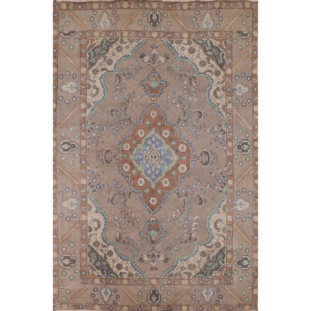 Overdyed Vintage Tabriz Persian Vintage Rug Hand-Knotted Wool Carpet - 6'5"x 9'1"