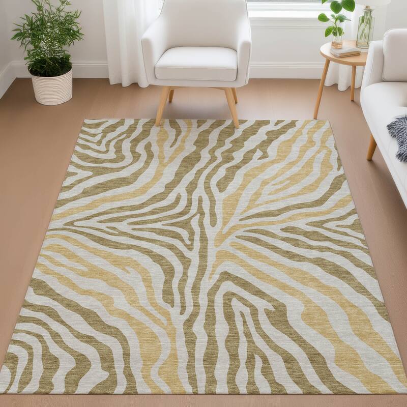 Machine Washable Indoor/ Outdoor Modern Prints Chantille Rug