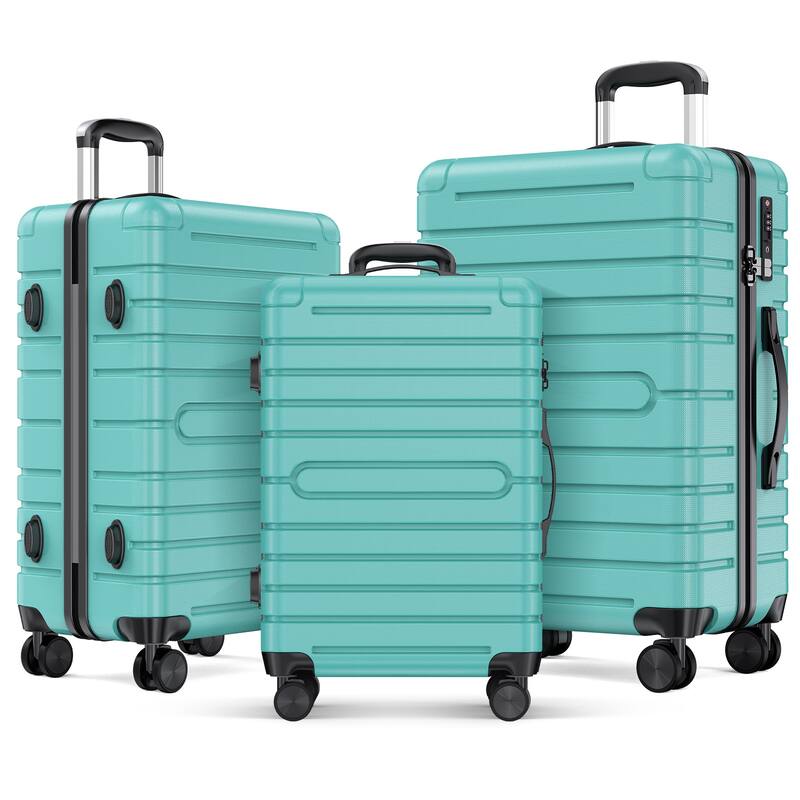 3-Piece ABS & PC Luggage Set Hardside Checked Spinner Lightweight Suitcase Carry,20in/24in/28in - Green