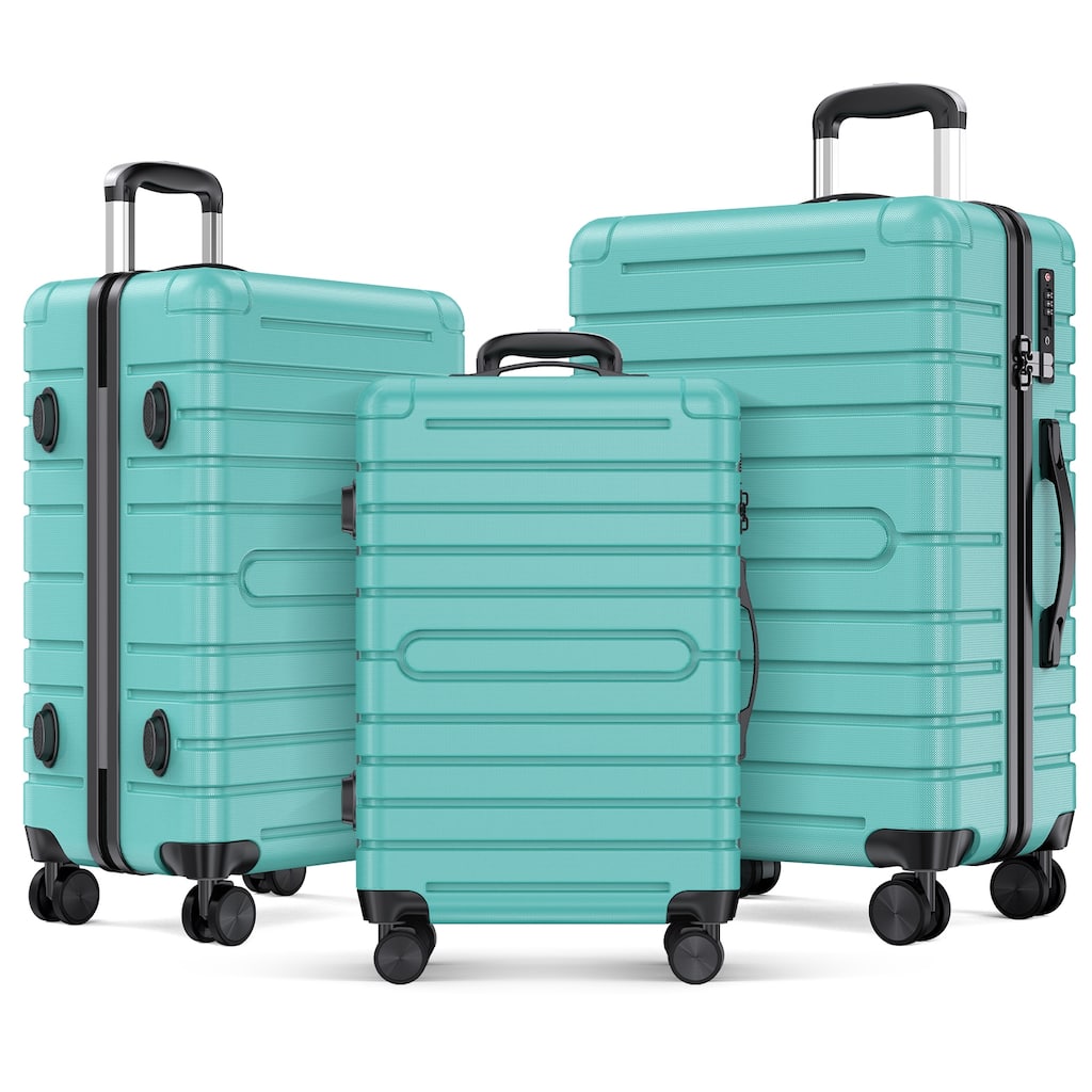 3-Piece ABS & PC Luggage Set Hardside Checked Spinner Lightweight Suitcase Carry,20in/24in/28in