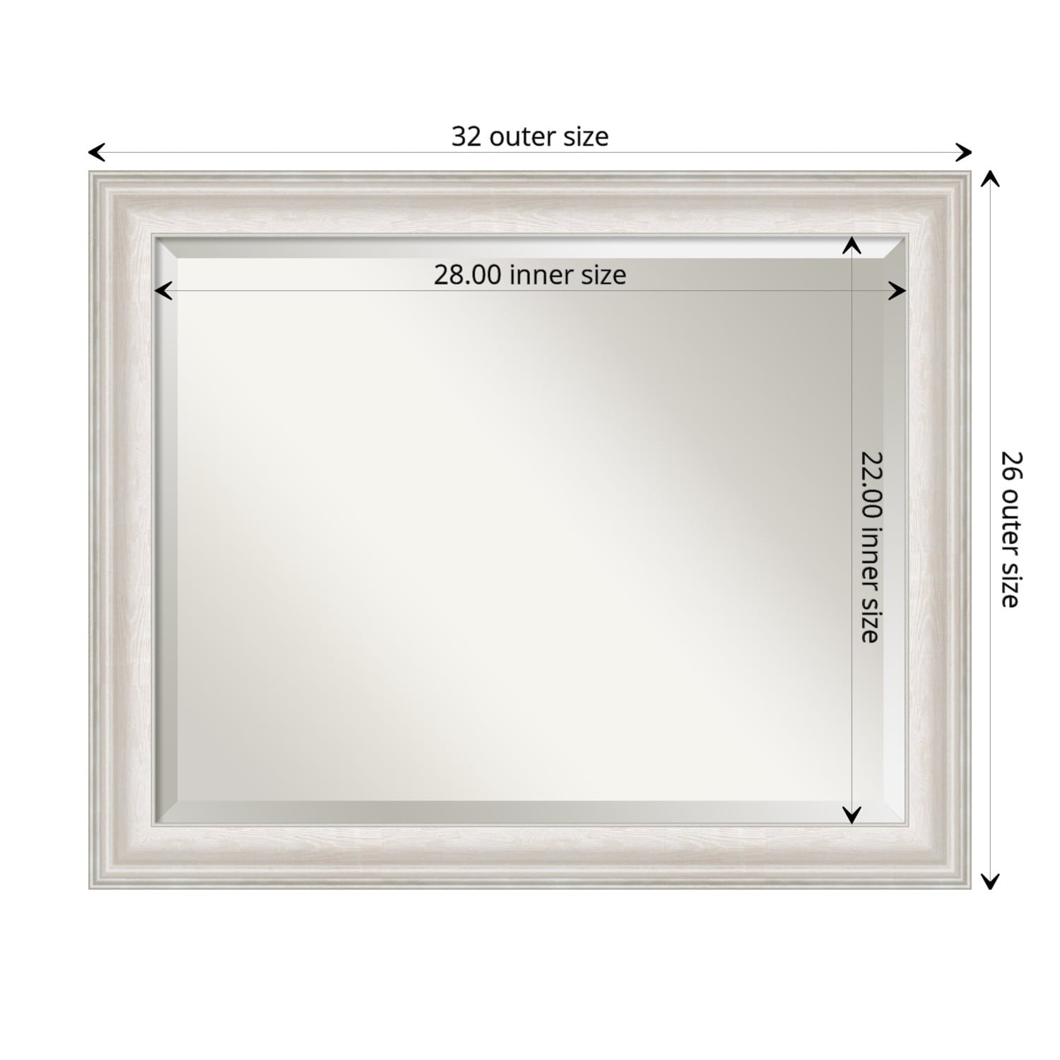 Beveled Bathroom Wall Mirror - Trio White Wash Silver Frame - Trio White Wash Silver