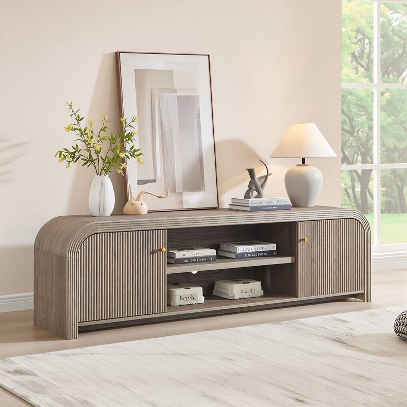 Modern Fluted TV Stand for 80" TV, Media Console, Entertainment Center - Grey