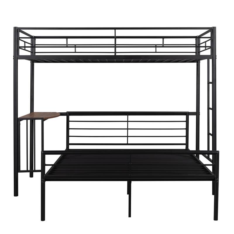 Twin Over Full Metal Bunk Bed with Desk, Ladder, and Quality Slats for Bedroom