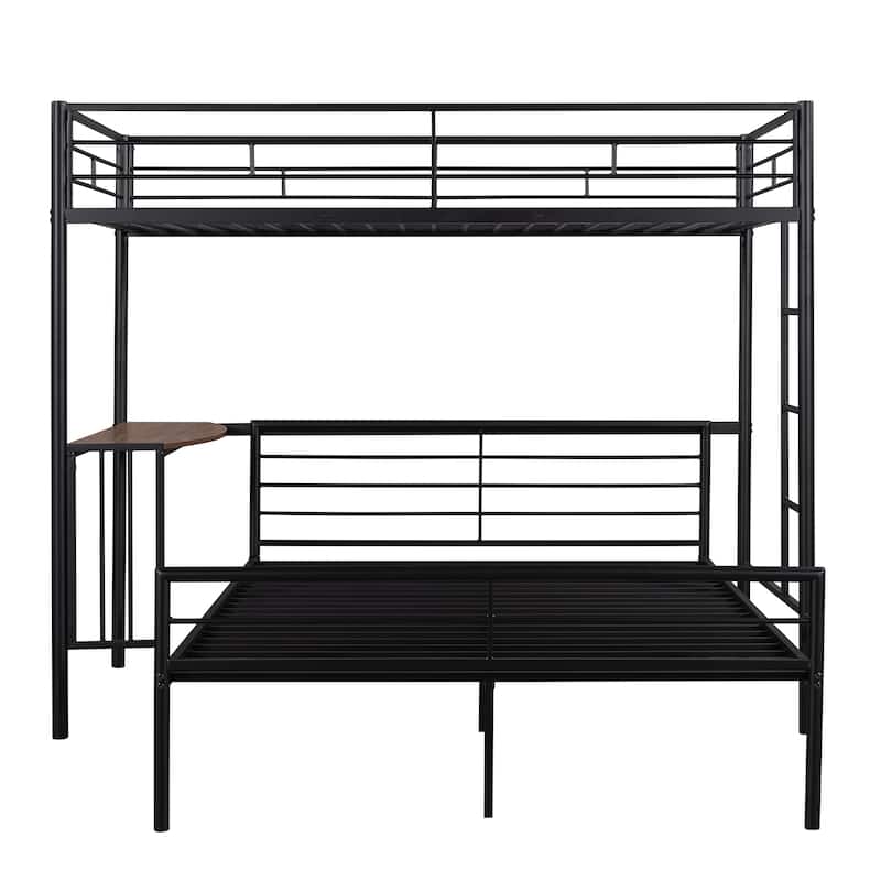 Twin over Full Size Metal Bunk Bed with Desk, Ladder and Quality Slats for Bedroom, Metallic