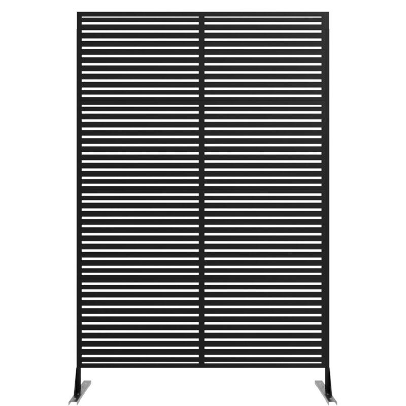 2 Pcs Freestanding Decorative Metal Privacy Screen Outdoor with Stand for Balcony, Black - Black