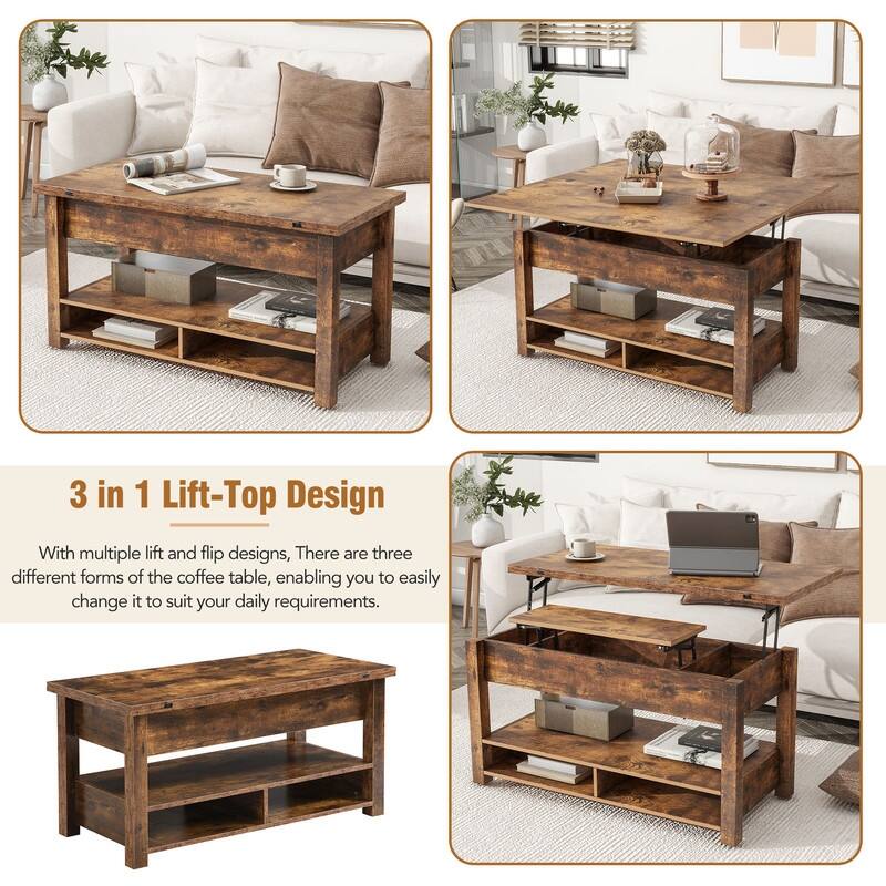 Living Room Wood Coffee Table with Lift Top,Modern Cocktail Table with Storage Shelves
