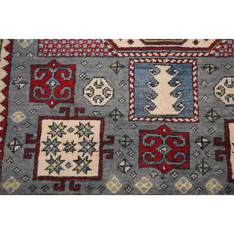 Geometric Kazak Accent Rug Hand-Knotted Wool Carpet - 3'4" x 4'10"
